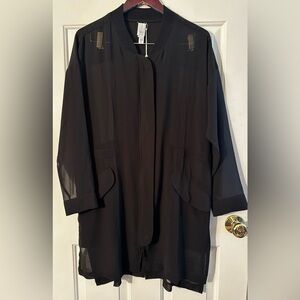 NWT WYNNE LAYERS Medium Black Sheer Long Zippered Tunic Jacket Pocket Hidden Zip